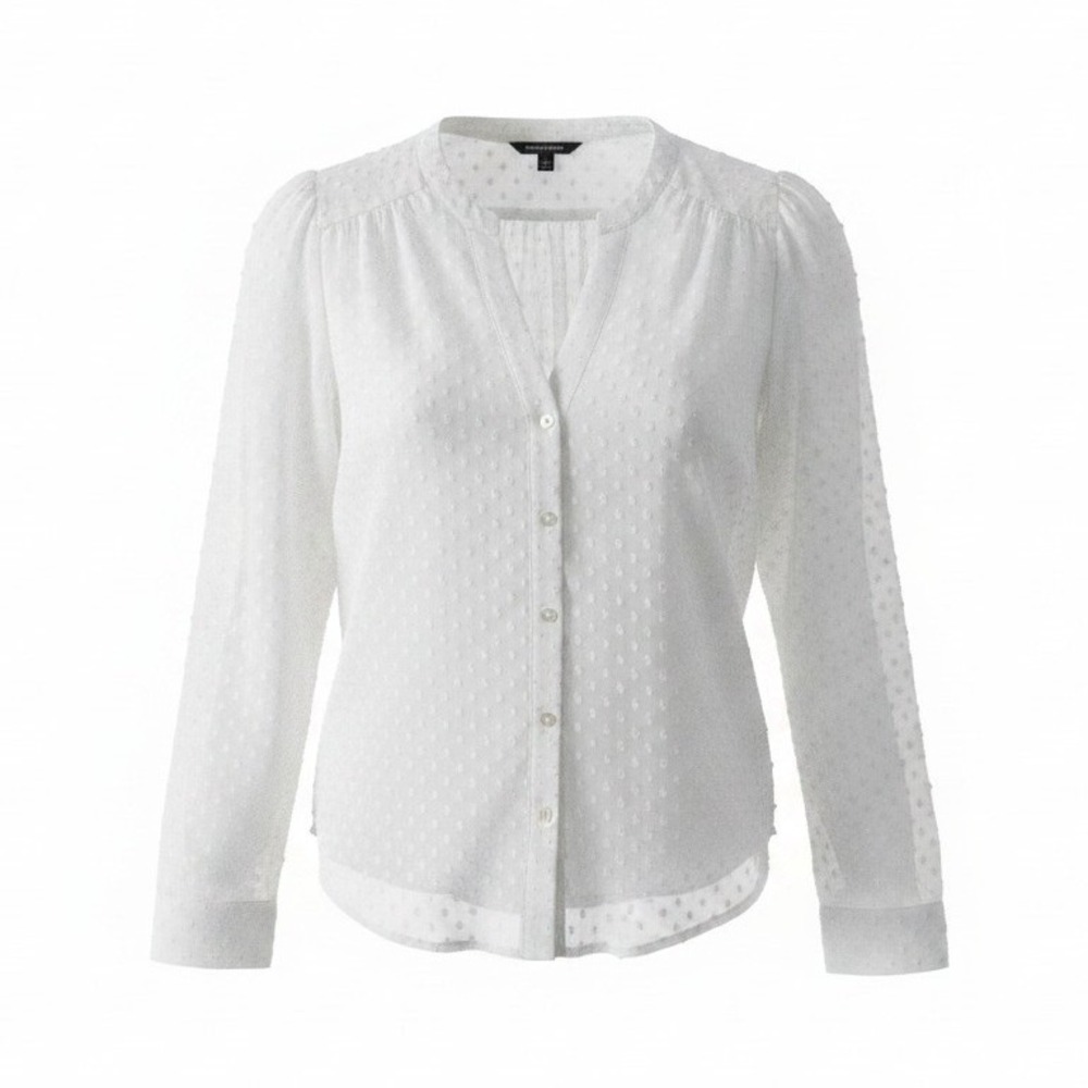 Blouse Banana Republic S Womens White NWT Sheer Clip Dot Button Down Split Neck